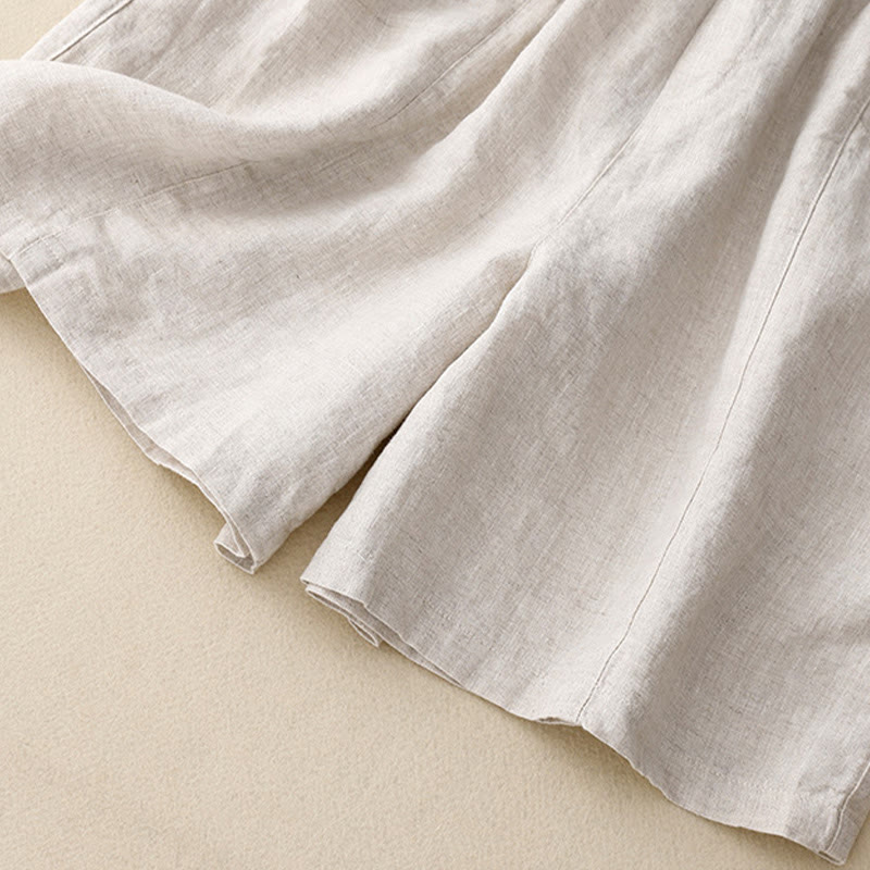 Summer Casual Buttons Plain Cotton Women's Shorts With Pockets
