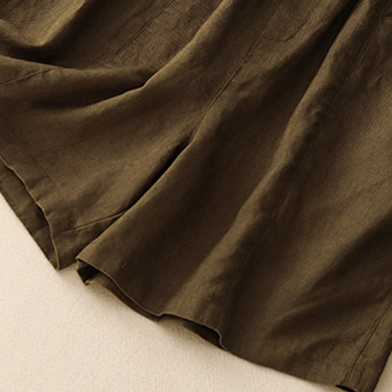 Summer Casual Buttons Plain Cotton Women's Shorts With Pockets