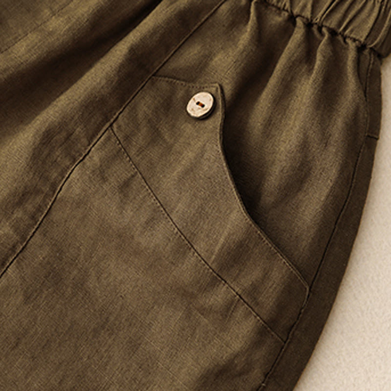 Summer Casual Buttons Plain Cotton Women's Shorts With Pockets