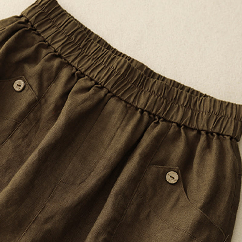 Summer Casual Buttons Plain Cotton Women's Shorts With Pockets