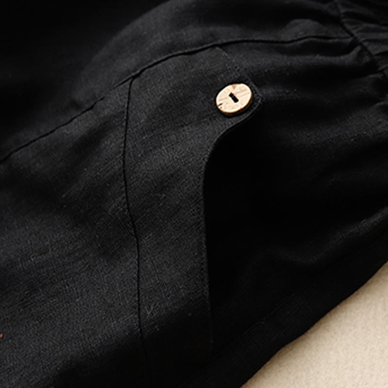 Summer Casual Buttons Plain Cotton Women's Shorts With Pockets