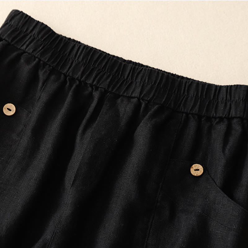 Summer Casual Buttons Plain Cotton Women's Shorts With Pockets