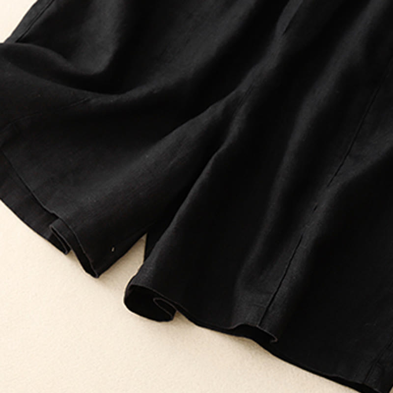 Summer Casual Buttons Plain Cotton Women's Shorts With Pockets