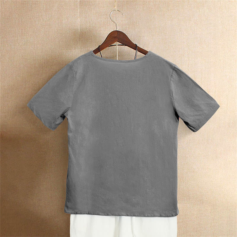 Casual Summer Pure Color Jacquard Button Crew Neck Cotton Women's Short Sleeve T-Shirt