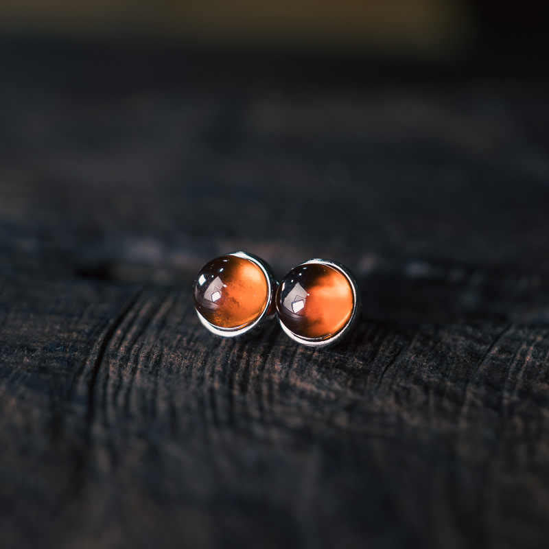 Minimalist 925 Sterling Silver Garnet Stud Earrings