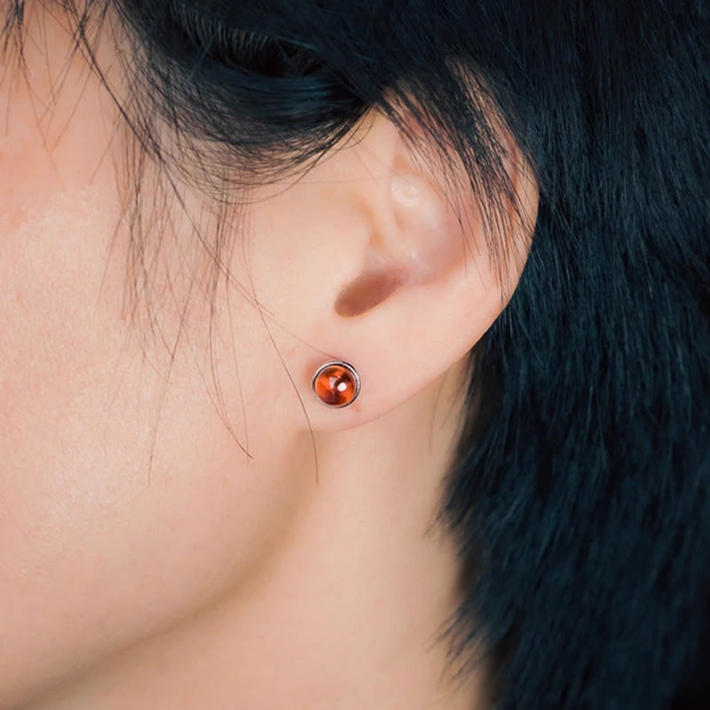 Minimalist 925 Sterling Silver Garnet Stud Earrings