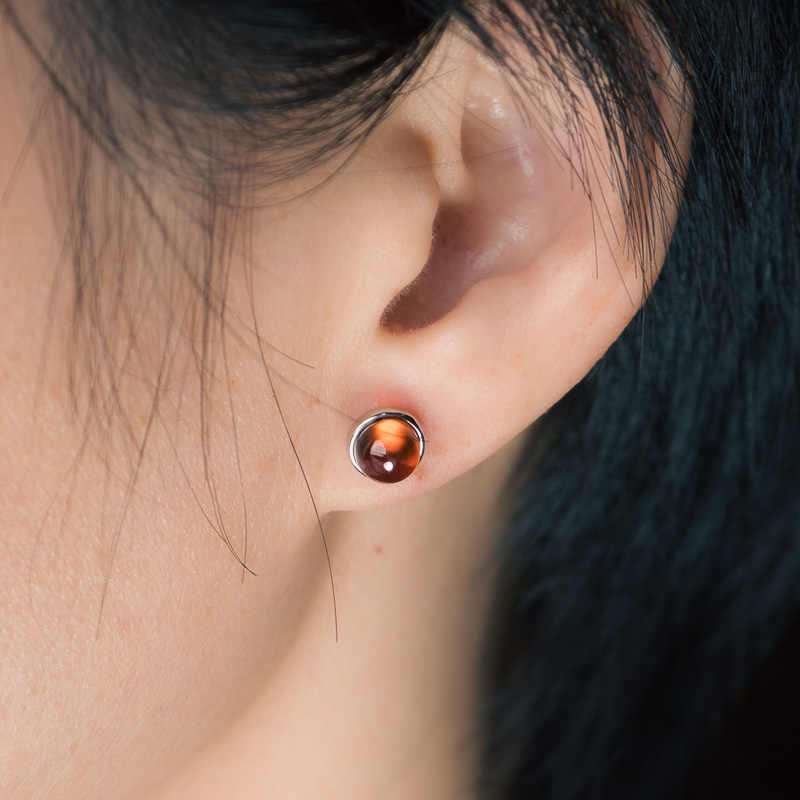 Minimalist 925 Sterling Silver Garnet Stud Earrings