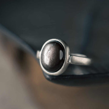 Natural Silver Sheen Obsidian 925 Sterling Silver Adjustable Statement Ring