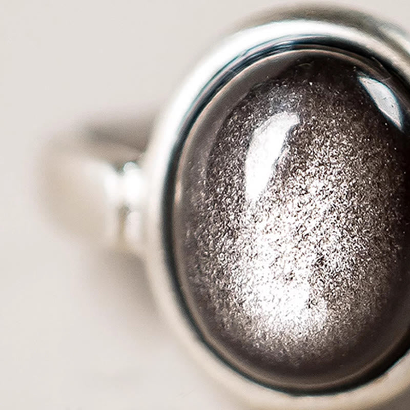 Natural Silver Sheen Obsidian 925 Sterling Silver Adjustable Statement Ring