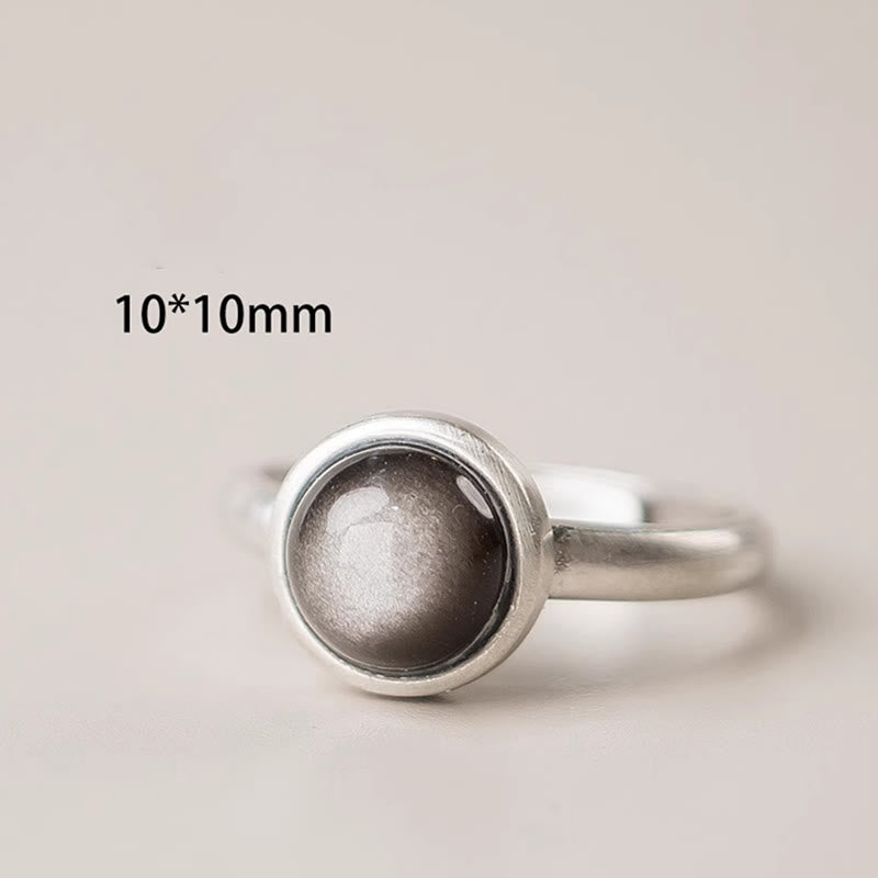 Natural Silver Sheen Obsidian 925 Sterling Silver Adjustable Statement Ring