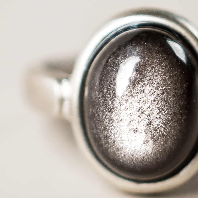 Natural Silver Sheen Obsidian 925 Sterling Silver Adjustable Statement Ring