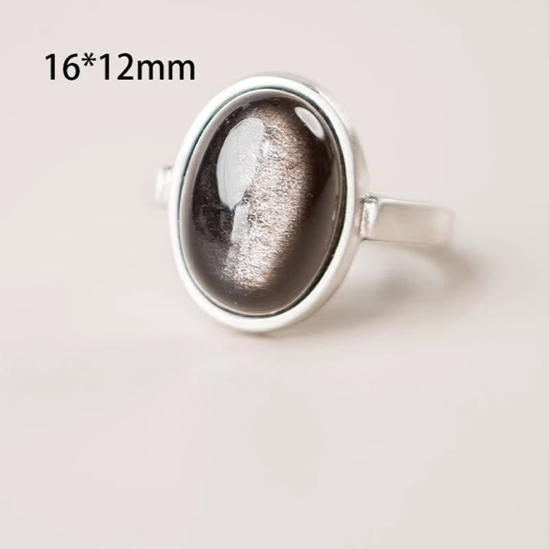 Natural Silver Sheen Obsidian 925 Sterling Silver Adjustable Statement Ring