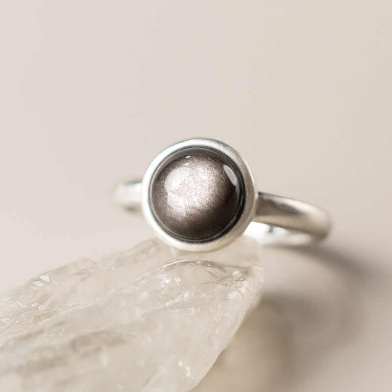 Natural Silver Sheen Obsidian 925 Sterling Silver Adjustable Statement Ring