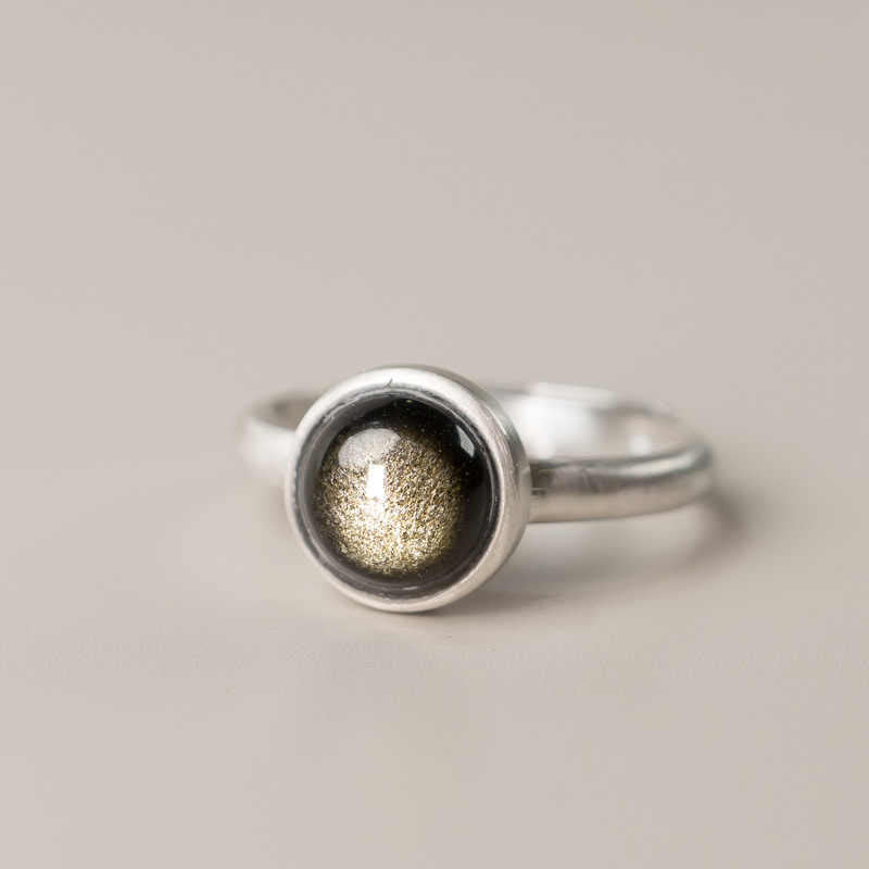 Natural Gold Sheen Obsidian 925 Sterling Silver Adjustable Minimalist Ring