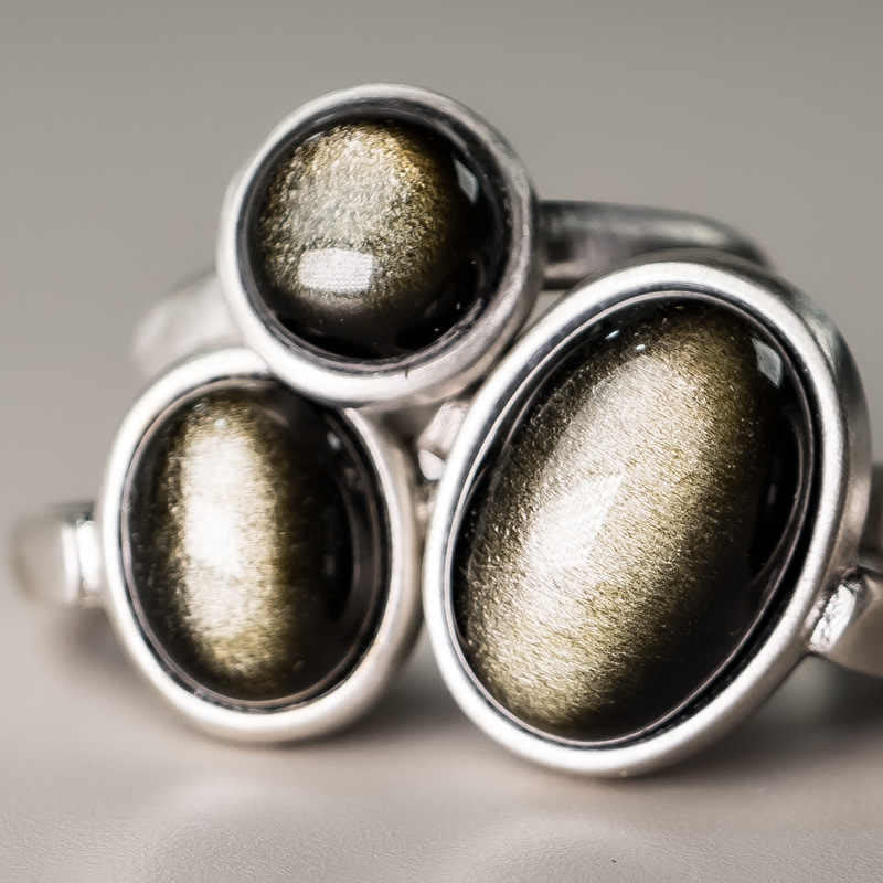 Natural Gold Sheen Obsidian 925 Sterling Silver Adjustable Minimalist Ring