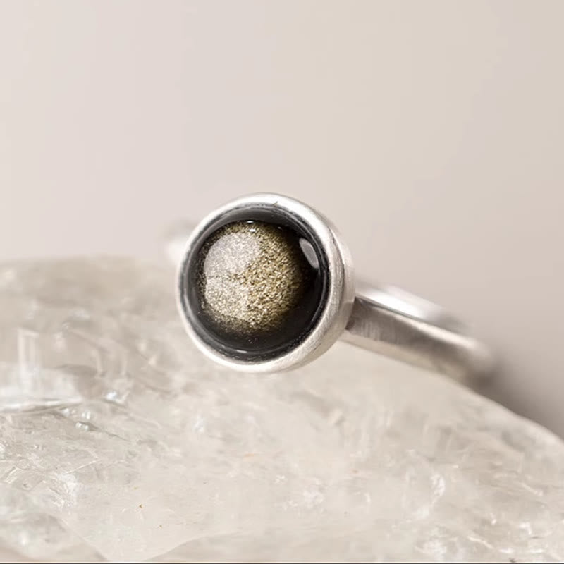 Natural Gold Sheen Obsidian 925 Sterling Silver Adjustable Minimalist Ring
