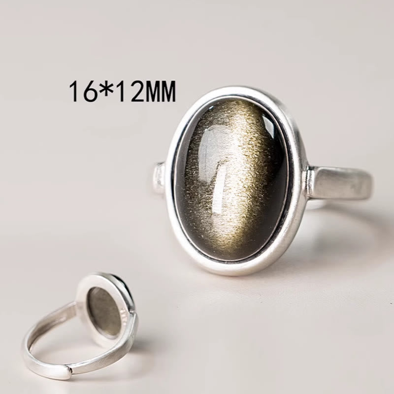 Natural Gold Sheen Obsidian 925 Sterling Silver Adjustable Minimalist Ring