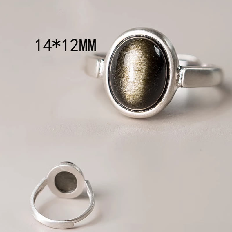 Natural Gold Sheen Obsidian 925 Sterling Silver Adjustable Minimalist Ring