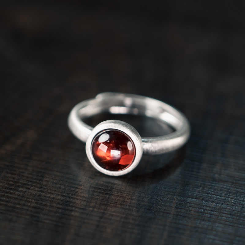 Natural Garnet 925 Sterling Silver Adjustable Ring