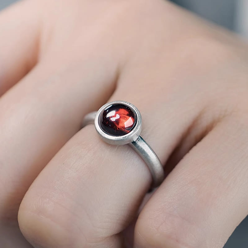 Natural Garnet 925 Sterling Silver Adjustable Ring
