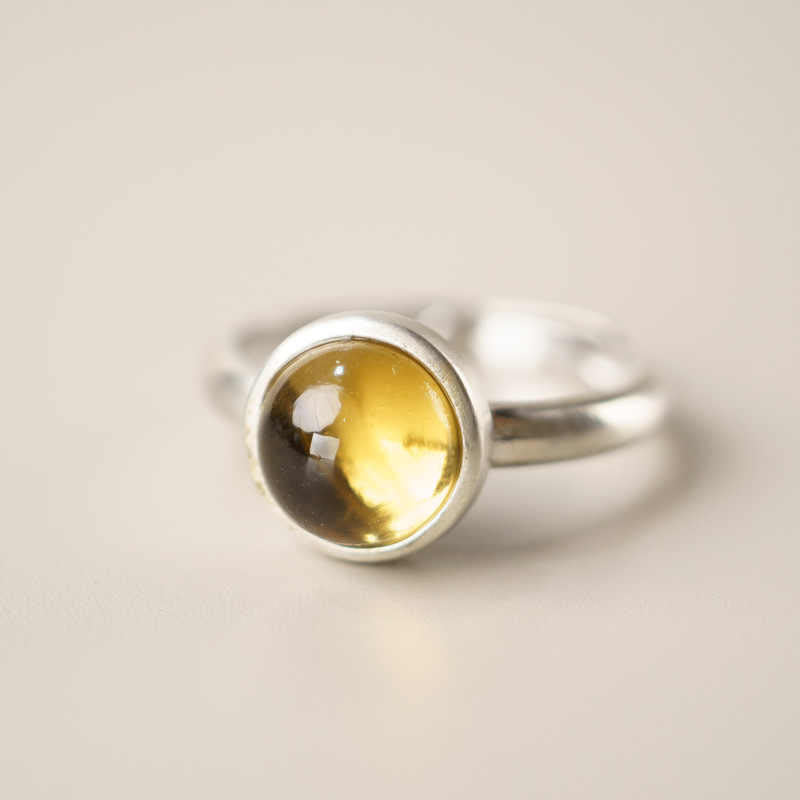 Natural Citrine 925 Sterling Silver Adjustable Minimalist Open Band Ring