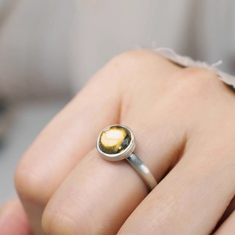 Natural Citrine 925 Sterling Silver Adjustable Minimalist Open Band Ring