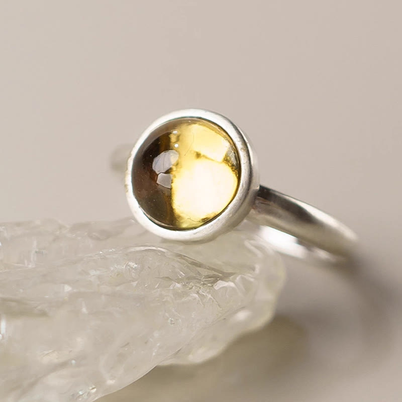 Natural Citrine 925 Sterling Silver Adjustable Minimalist Open Band Ring