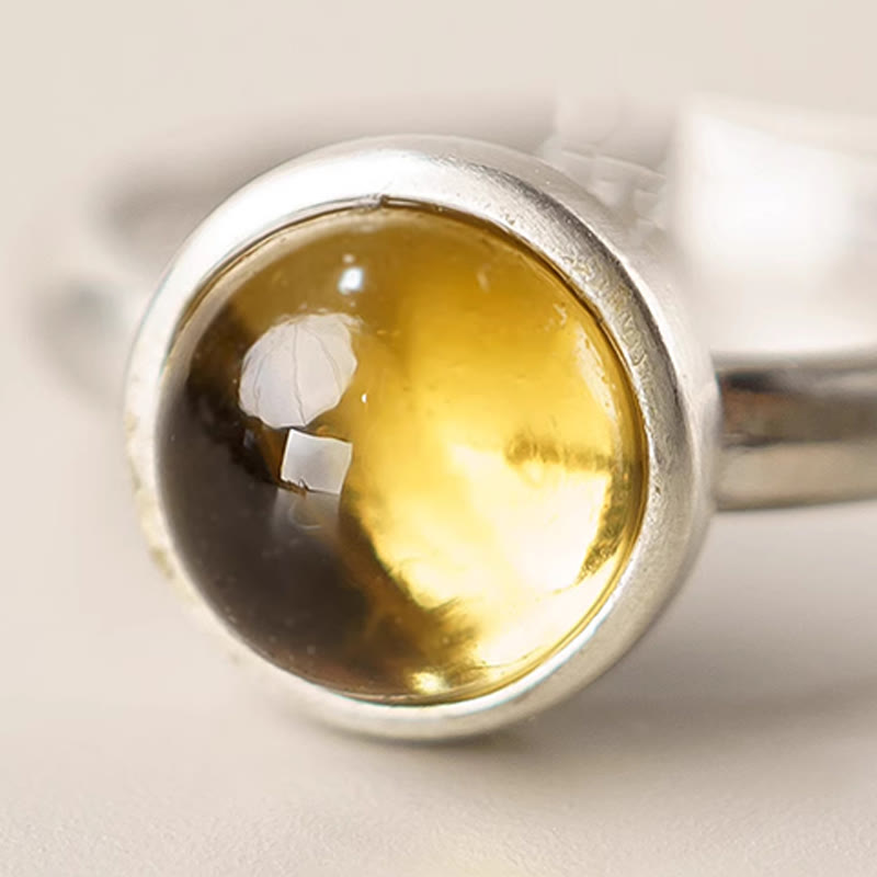 Natural Citrine 925 Sterling Silver Adjustable Minimalist Open Band Ring