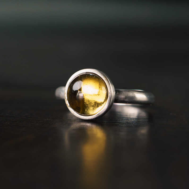 Natural Citrine 925 Sterling Silver Adjustable Minimalist Open Band Ring