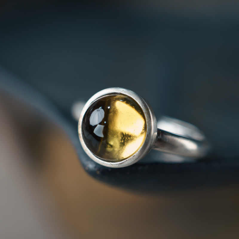 Natural Citrine 925 Sterling Silver Adjustable Minimalist Open Band Ring