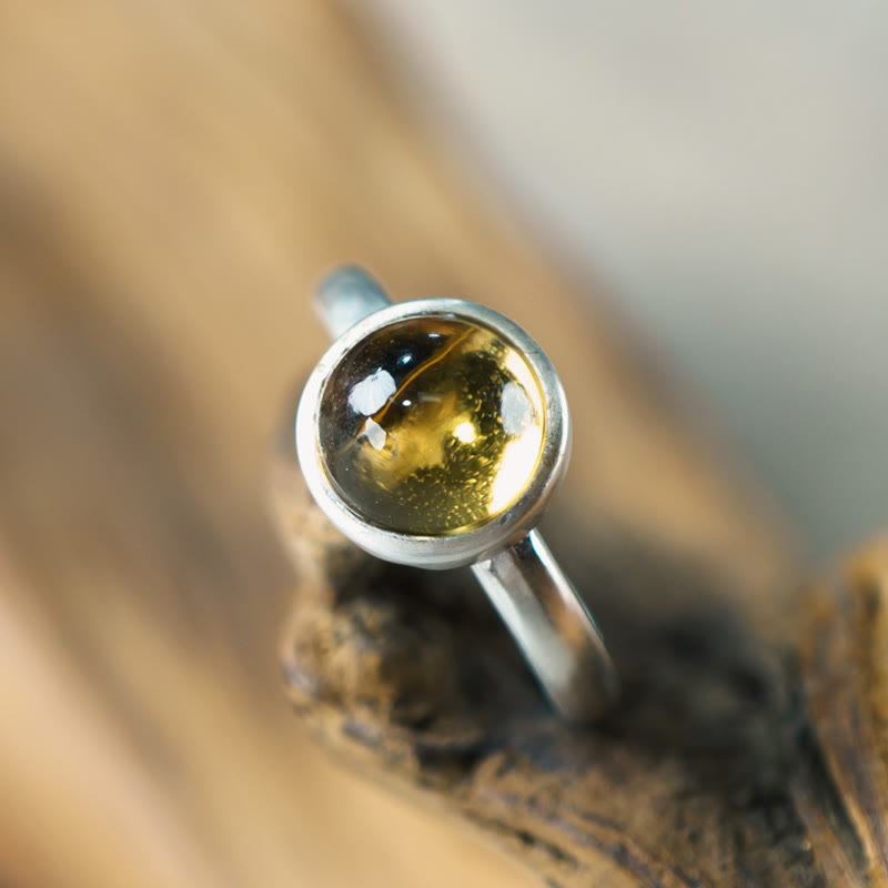 Natural Citrine 925 Sterling Silver Adjustable Minimalist Open Band Ring
