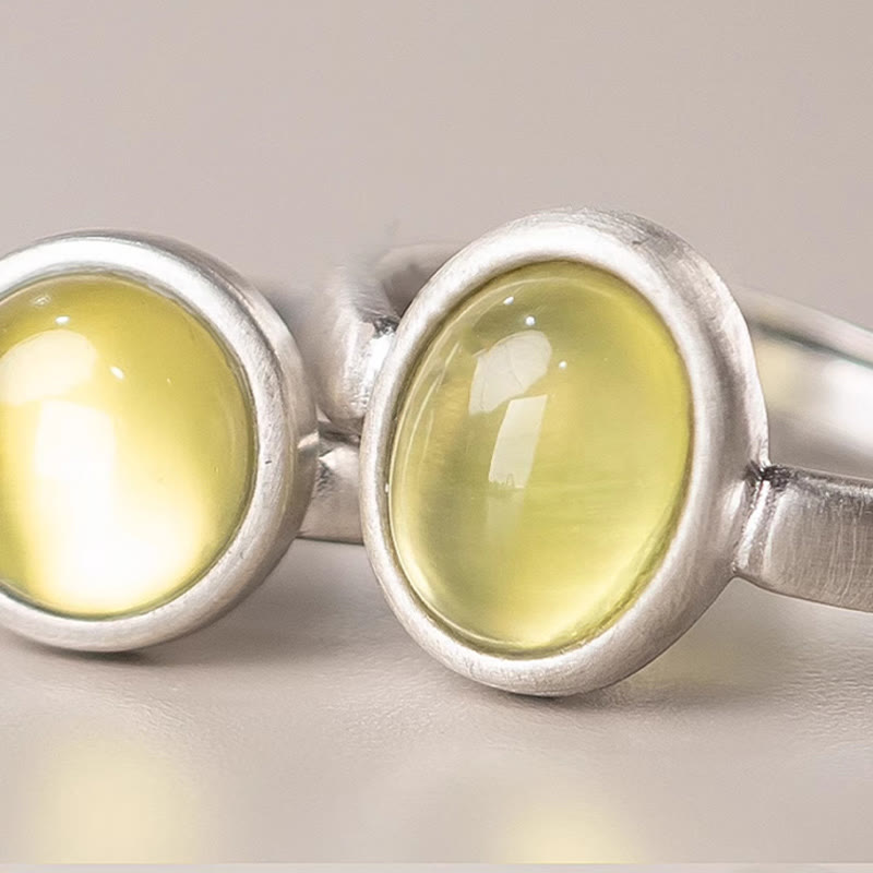 Natural 925 Sterling Silver Prehnite Citrine Adjustable Happiness Ring