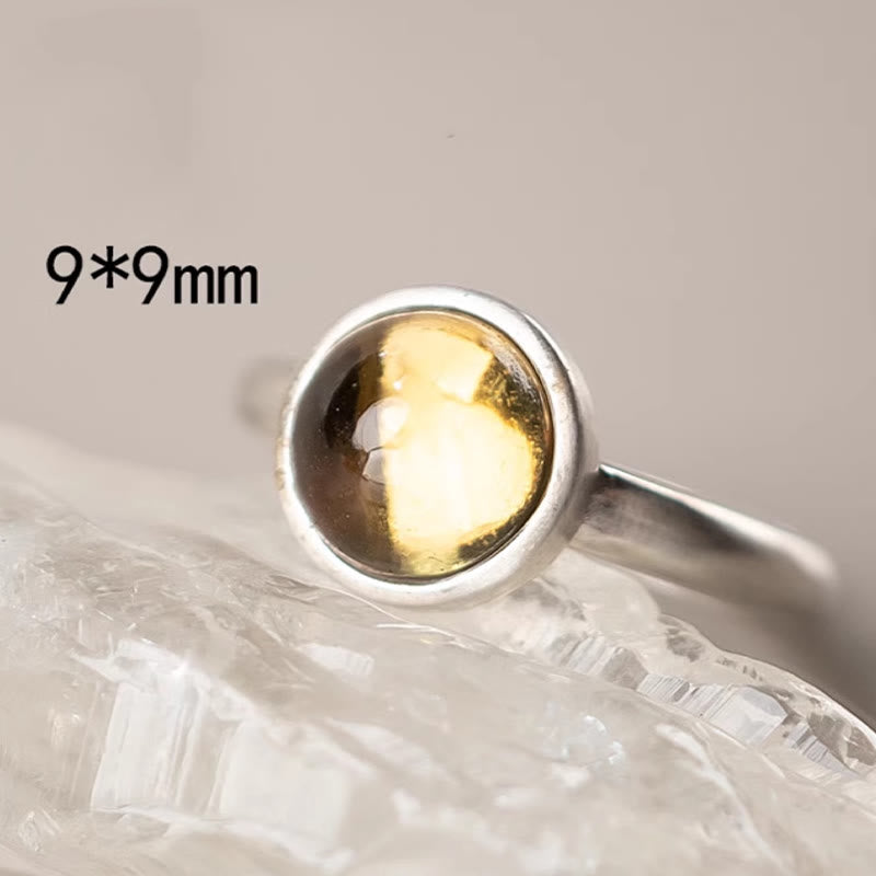 Natural 925 Sterling Silver Prehnite Citrine Adjustable Happiness Ring