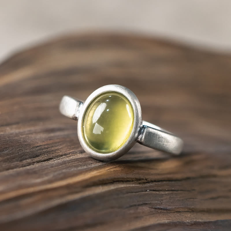 Natural 925 Sterling Silver Prehnite Citrine Adjustable Happiness Ring