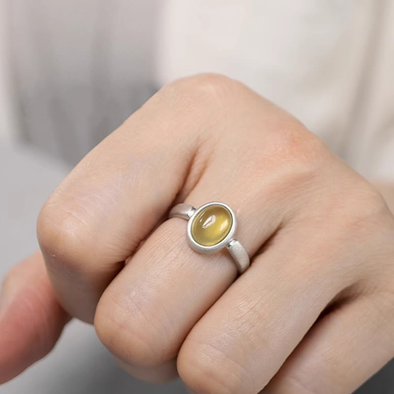Natural 925 Sterling Silver Prehnite Citrine Adjustable Happiness Ring