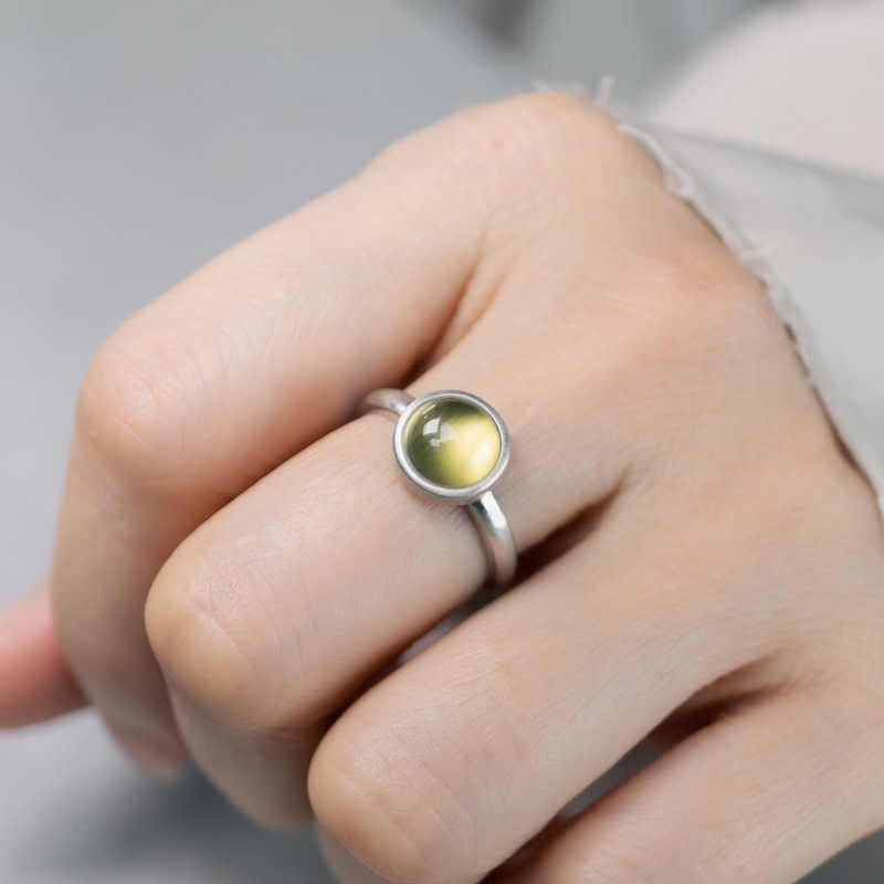 Natural 925 Sterling Silver Prehnite Citrine Adjustable Happiness Ring