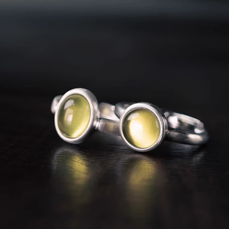 Natural 925 Sterling Silver Prehnite Citrine Adjustable Happiness Ring