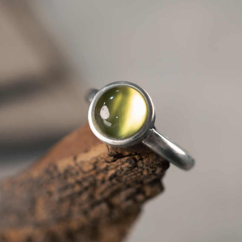 Natural 925 Sterling Silver Prehnite Citrine Adjustable Happiness Ring