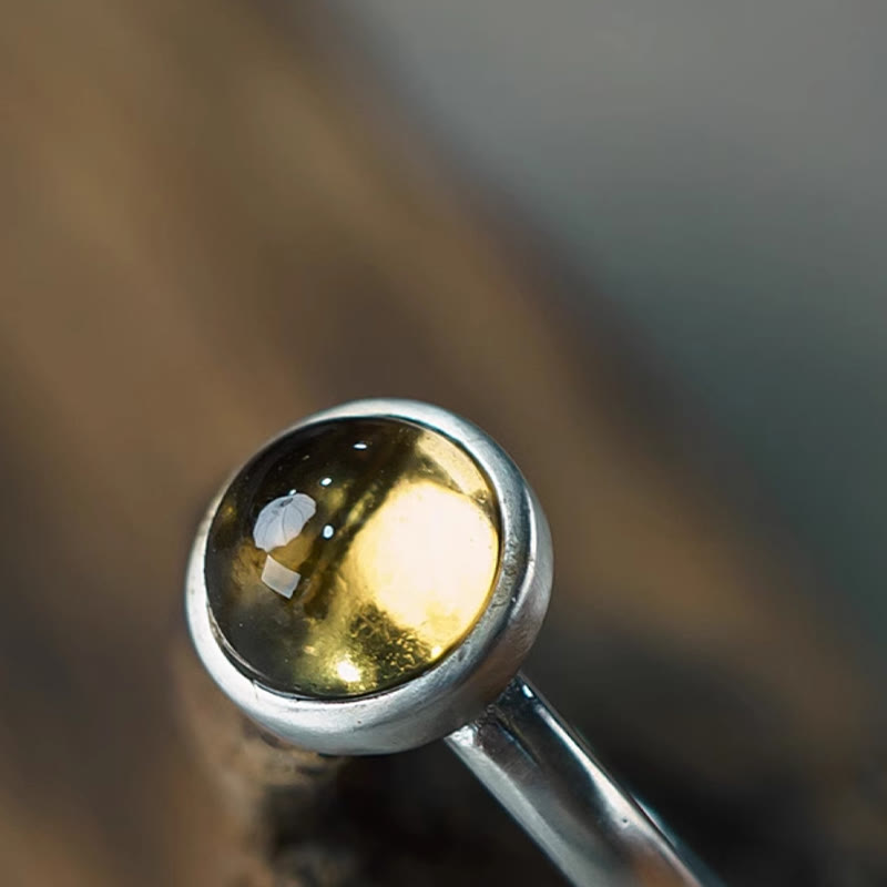 Natural 925 Sterling Silver Prehnite Citrine Adjustable Happiness Ring