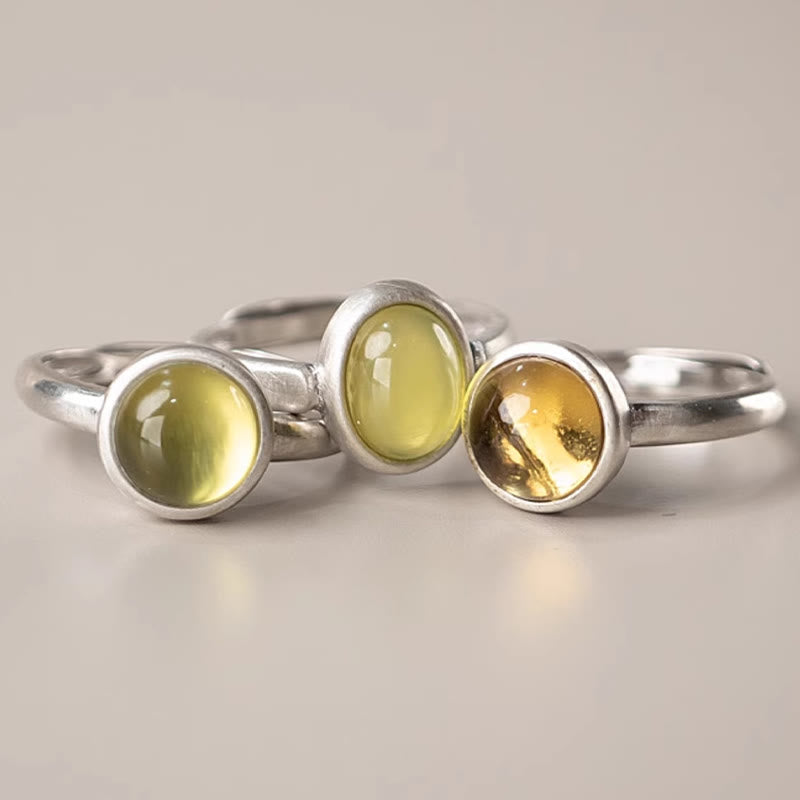 Natural 925 Sterling Silver Prehnite Citrine Adjustable Happiness Ring