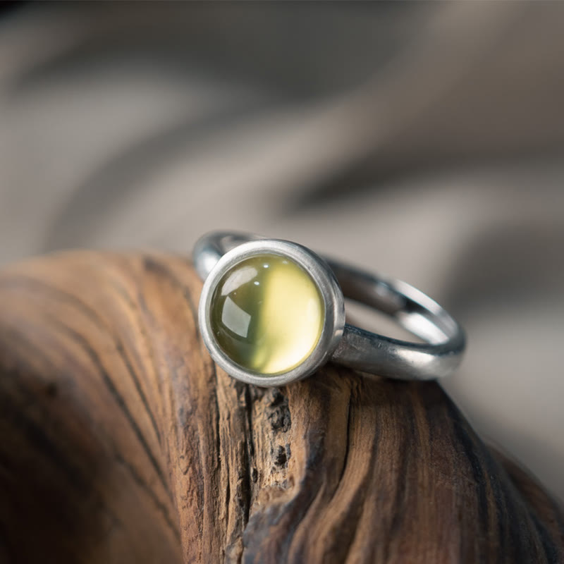 Natural 925 Sterling Silver Prehnite Citrine Adjustable Happiness Ring