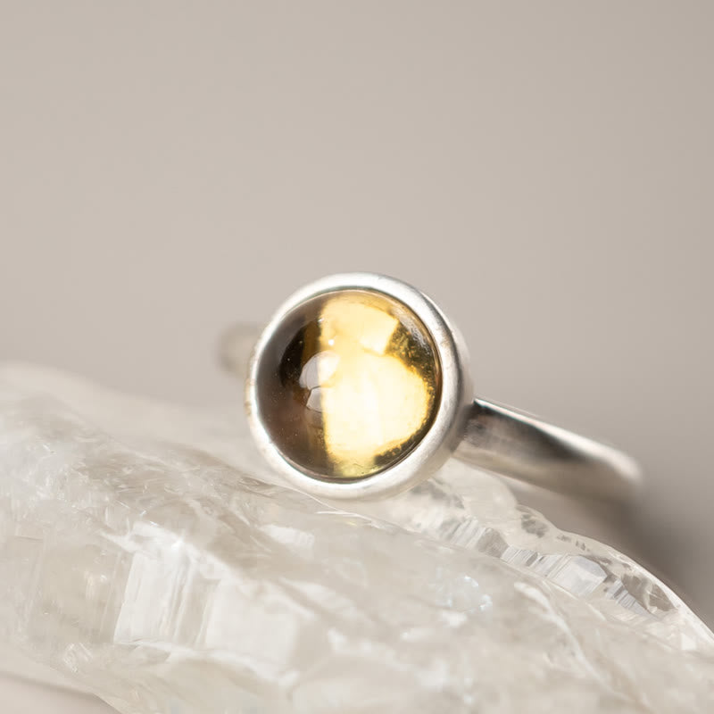 Natural 925 Sterling Silver Prehnite Citrine Adjustable Happiness Ring