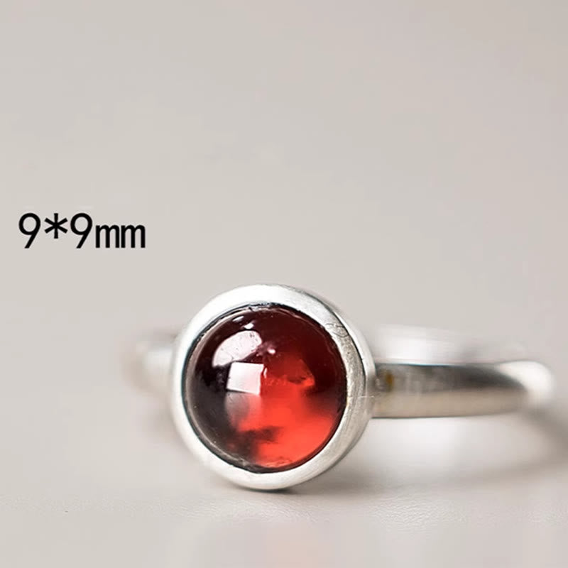 Natural Garnet Inlaid 925 Sterling Silver Adjustable Minimalist Ring