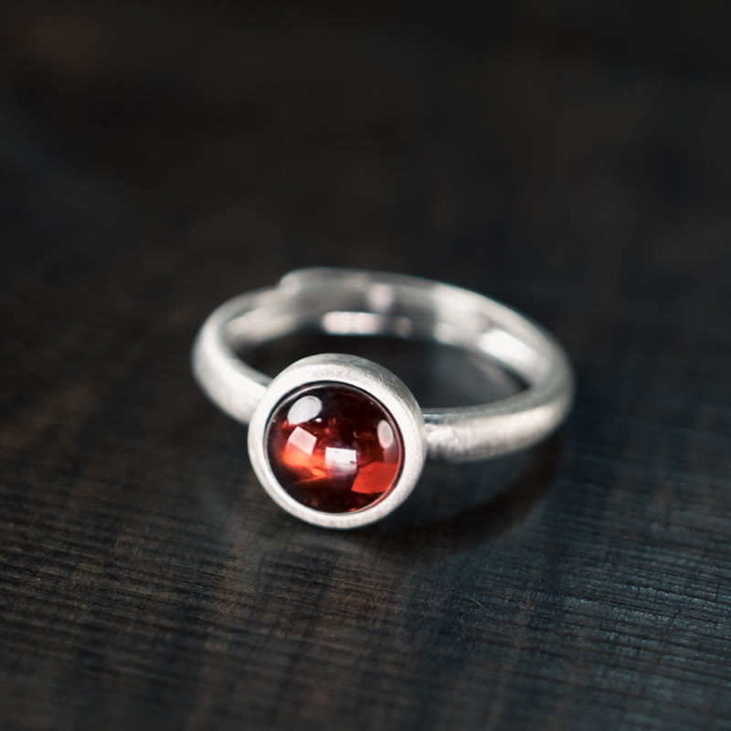 Natural Garnet Inlaid 925 Sterling Silver Adjustable Minimalist Ring