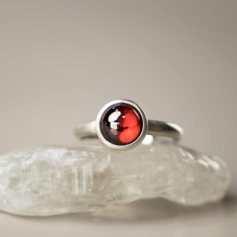 Natural Garnet Inlaid 925 Sterling Silver Adjustable Minimalist Ring