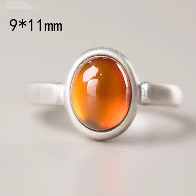 Natural Garnet Inlaid 925 Sterling Silver Adjustable Minimalist Ring