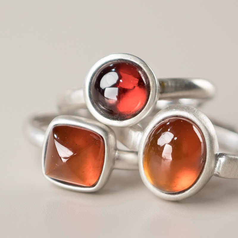 Natural Garnet Inlaid 925 Sterling Silver Adjustable Minimalist Ring