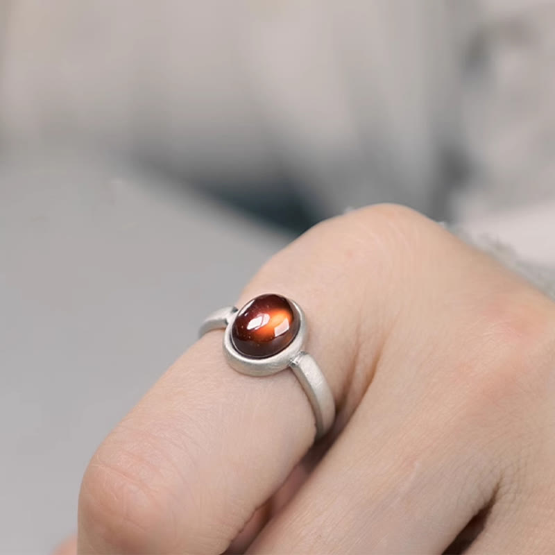 Natural Garnet Inlaid 925 Sterling Silver Adjustable Minimalist Ring