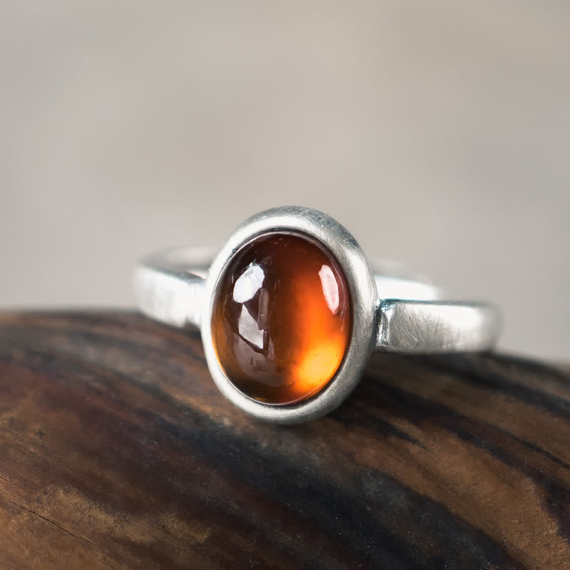 Natural Garnet Inlaid 925 Sterling Silver Adjustable Minimalist Ring