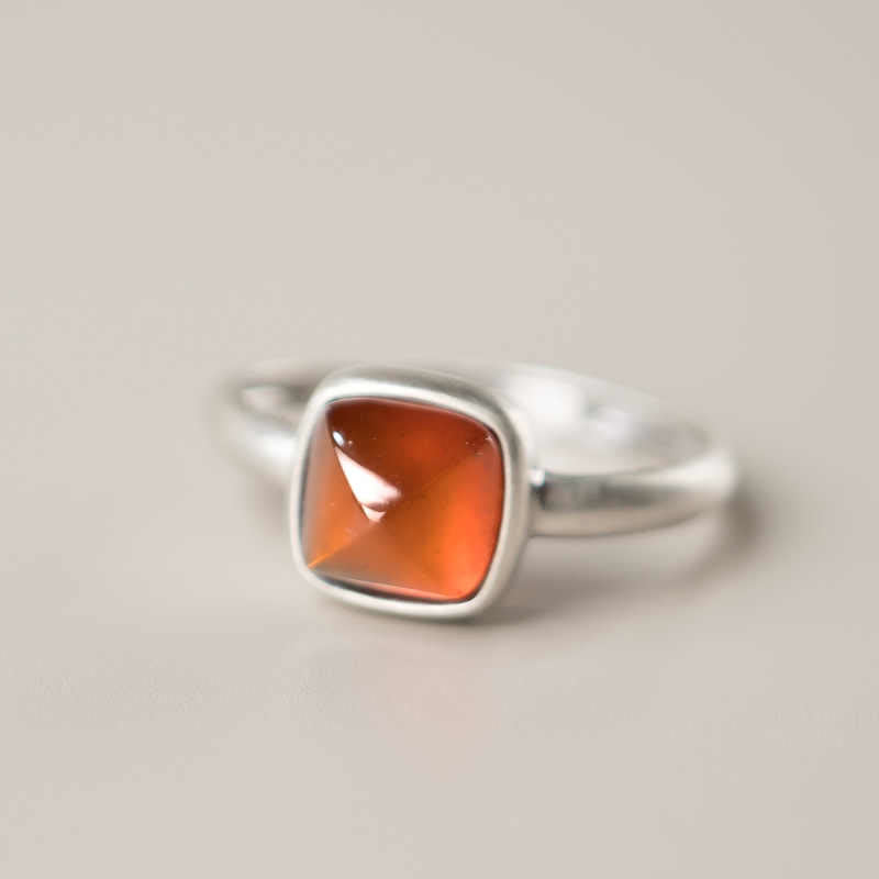 Natural Garnet Inlaid 925 Sterling Silver Adjustable Minimalist Ring